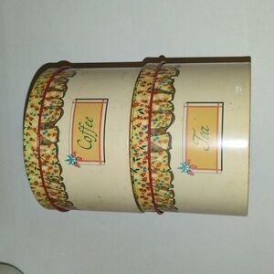 Vintage Coffee & Tea Tin Metal Canisters by CHEINCO with strawberry jar design